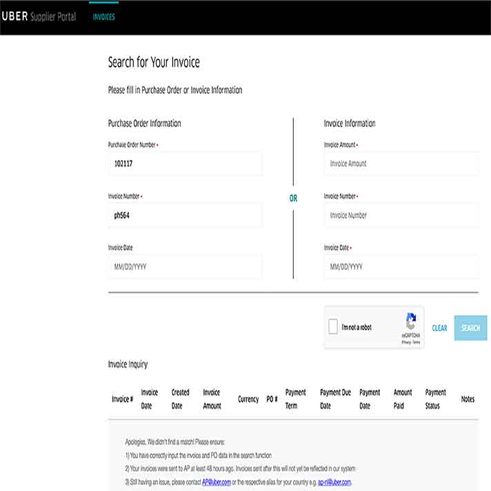 Invoice no results